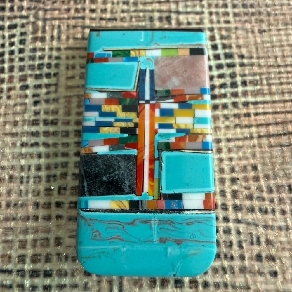 Turquoise Multi-Color Inlay Money Clip - Picture 5 of 6